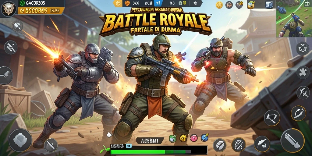 Tangkapan layar GACOR305 menampilkan aksi seru dalam pertarungan Battle Royale.