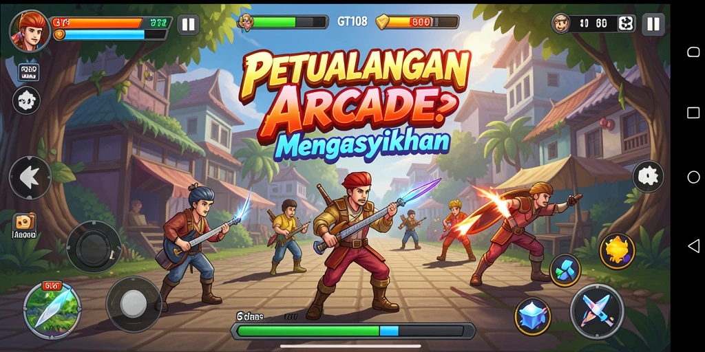 Screenshot permainan GT108 yang menunjukkan aksi seru dalam permainan Arcade.