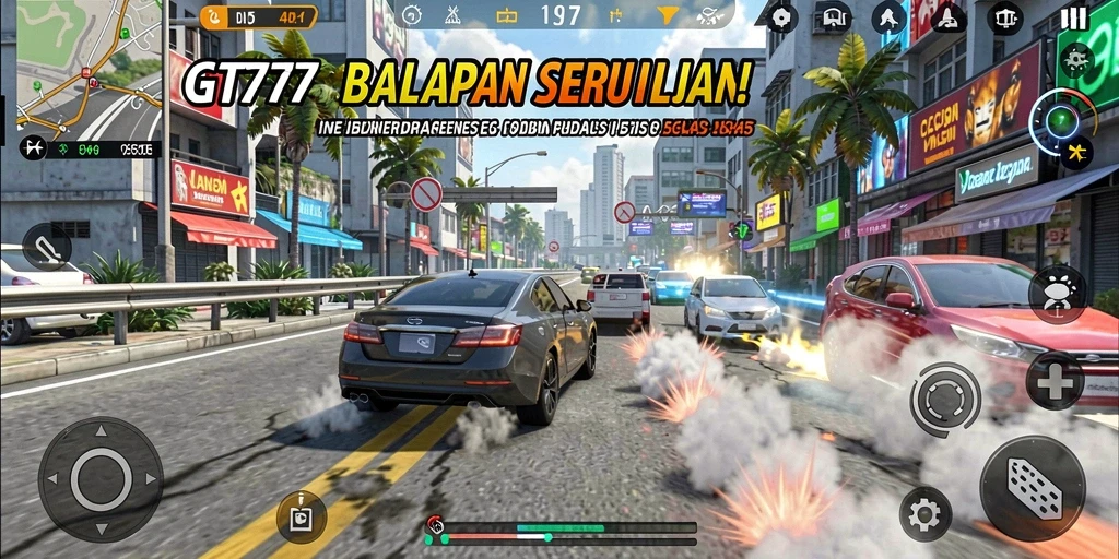 Tampilan gameplay GT777 yang mendebarkan saat balapan di trek.