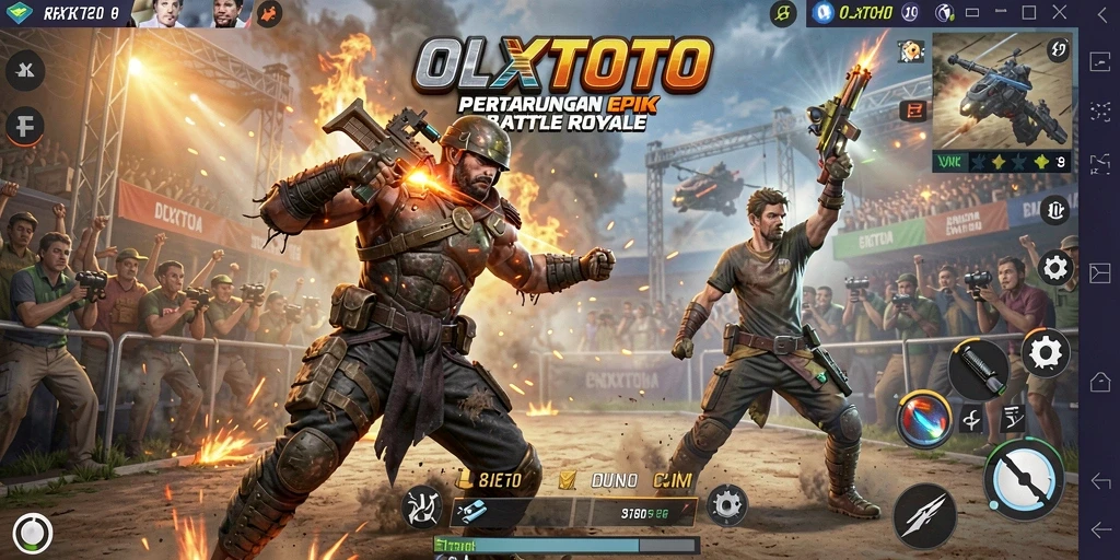 Gambaran tangkapan layar dari aksi seru OLXTOTO dalam pertempuran Battle Royale.