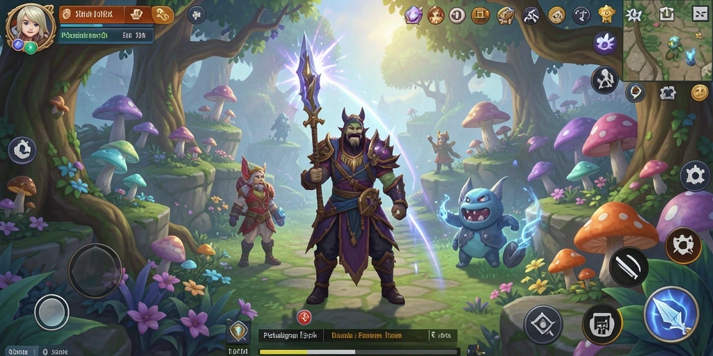 Screenshot gameplay QQRP menampilkan pertempuran epik dan karakter yang beragam.