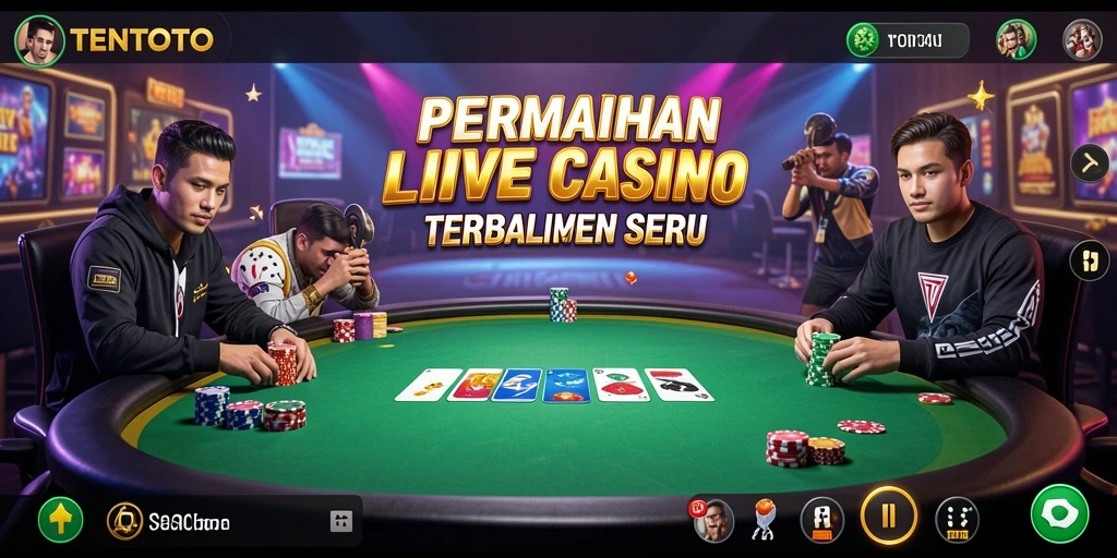 Tangkapan layar gameplay TENTOTO yang menampilkan dealer profesional dan permainan interaktif.